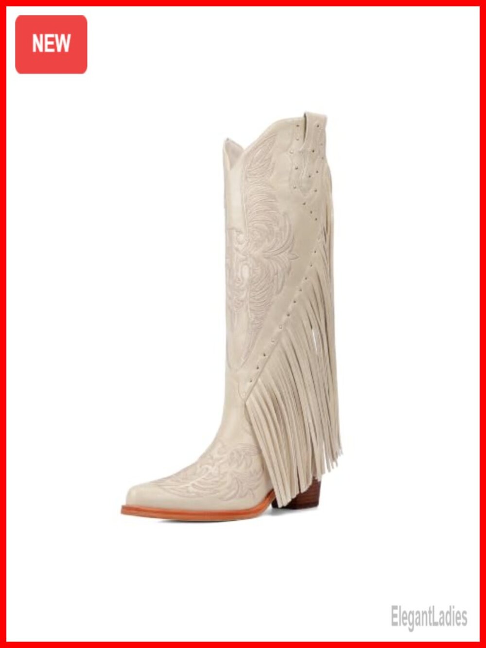 Faux Leather Fringe Cowboy Boots Knee High Western Pull On